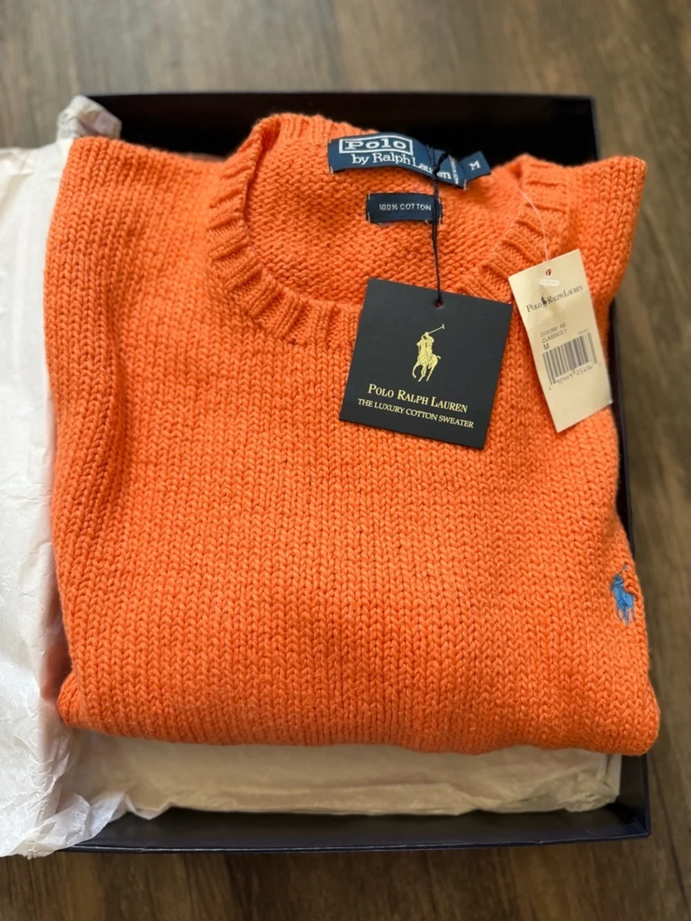NWT Polo Ralph Lauren Orange Crewneck The Luxury Cotton Sweater Knit Casual M